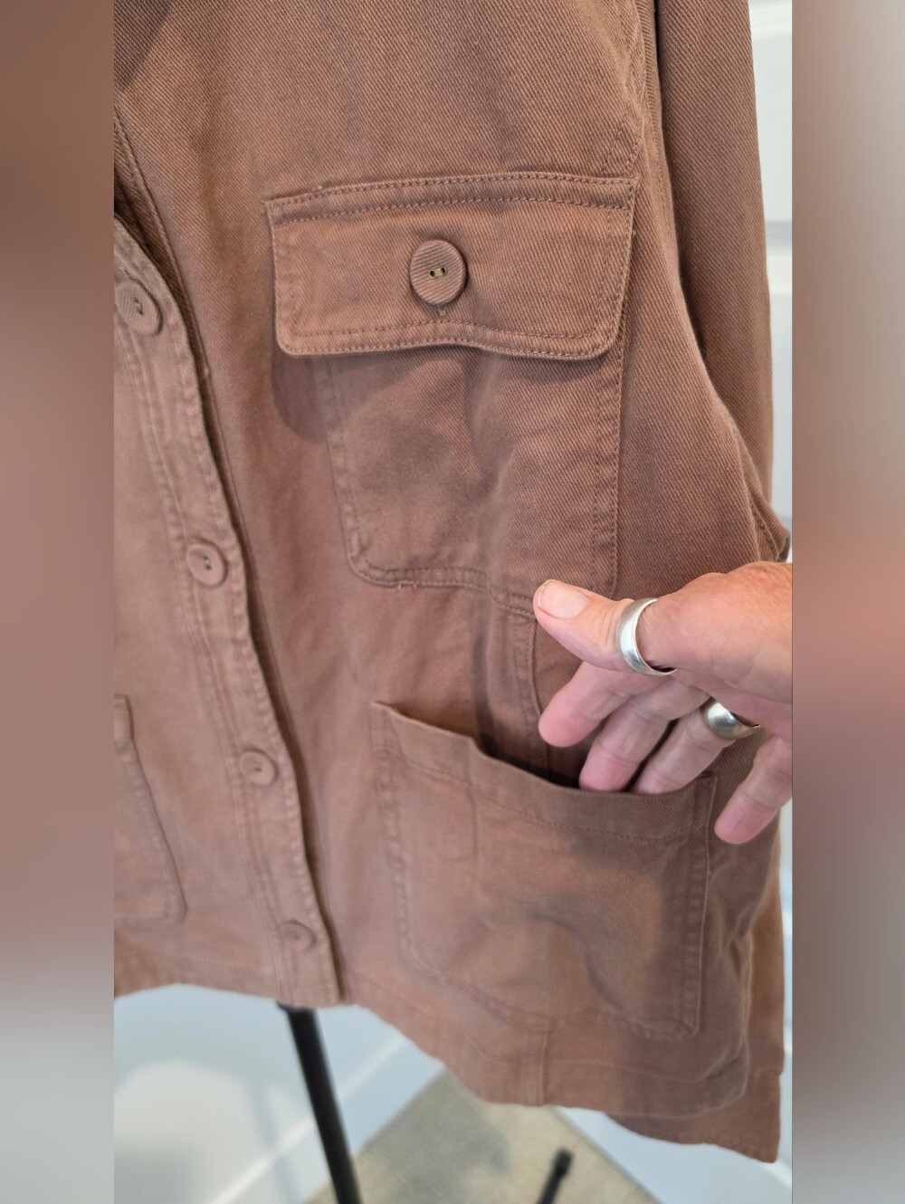 Skies Are Blue Brown Canvas Utility Barn Jacket Corduroy Collar Size Medium NWT - Picture 5 of 10